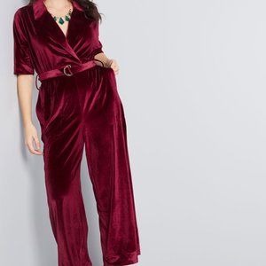 MODCLOTH PEPALOVES Velvet Wine Jumpsuit